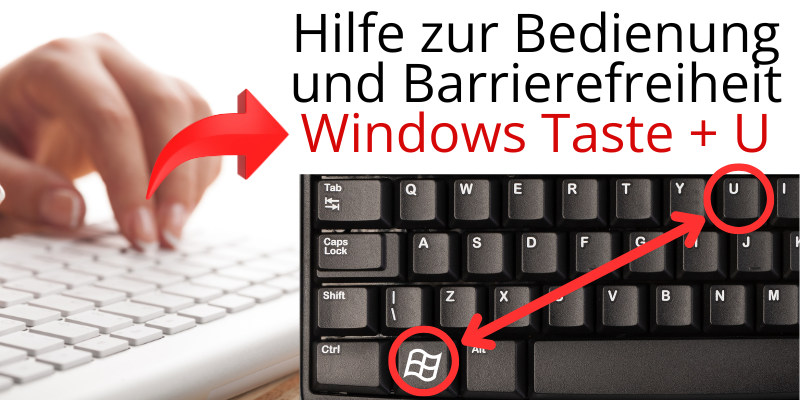 Bei Drücken der Taste mit dem Windows Symbol und dem U auf Ihrer Tastatur öffnen sich die Eingabehilfen und Einstellungen zur Barrierefreiheit in einem separatem Fenster